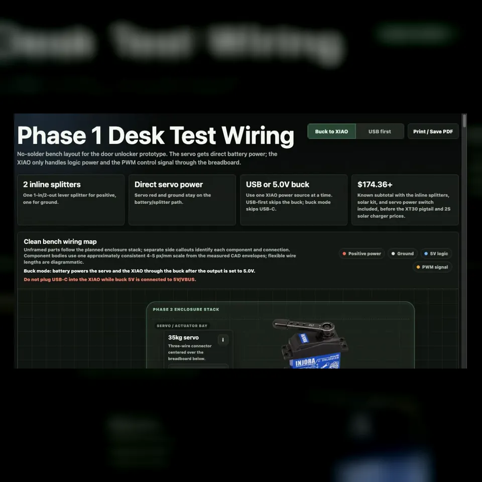 Door Unlocker technical overview showing the desk-test architecture and clean bench wiring system