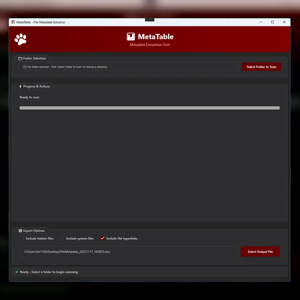 MetaTable desktop metadata scanner interface